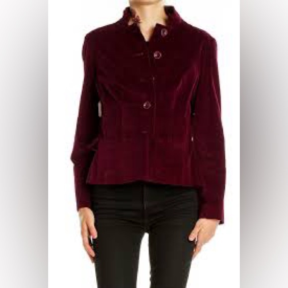 Talbots Deep Red / Burgundy Velvet Jacket Lined Size 16 - Picture 1 of 5